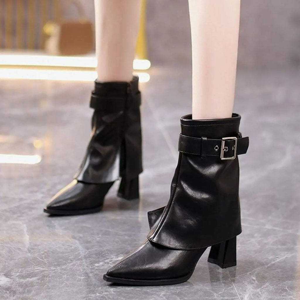 Phoebe | Women's Block-Heel Pointed-Toe Buckle Ankle Boots