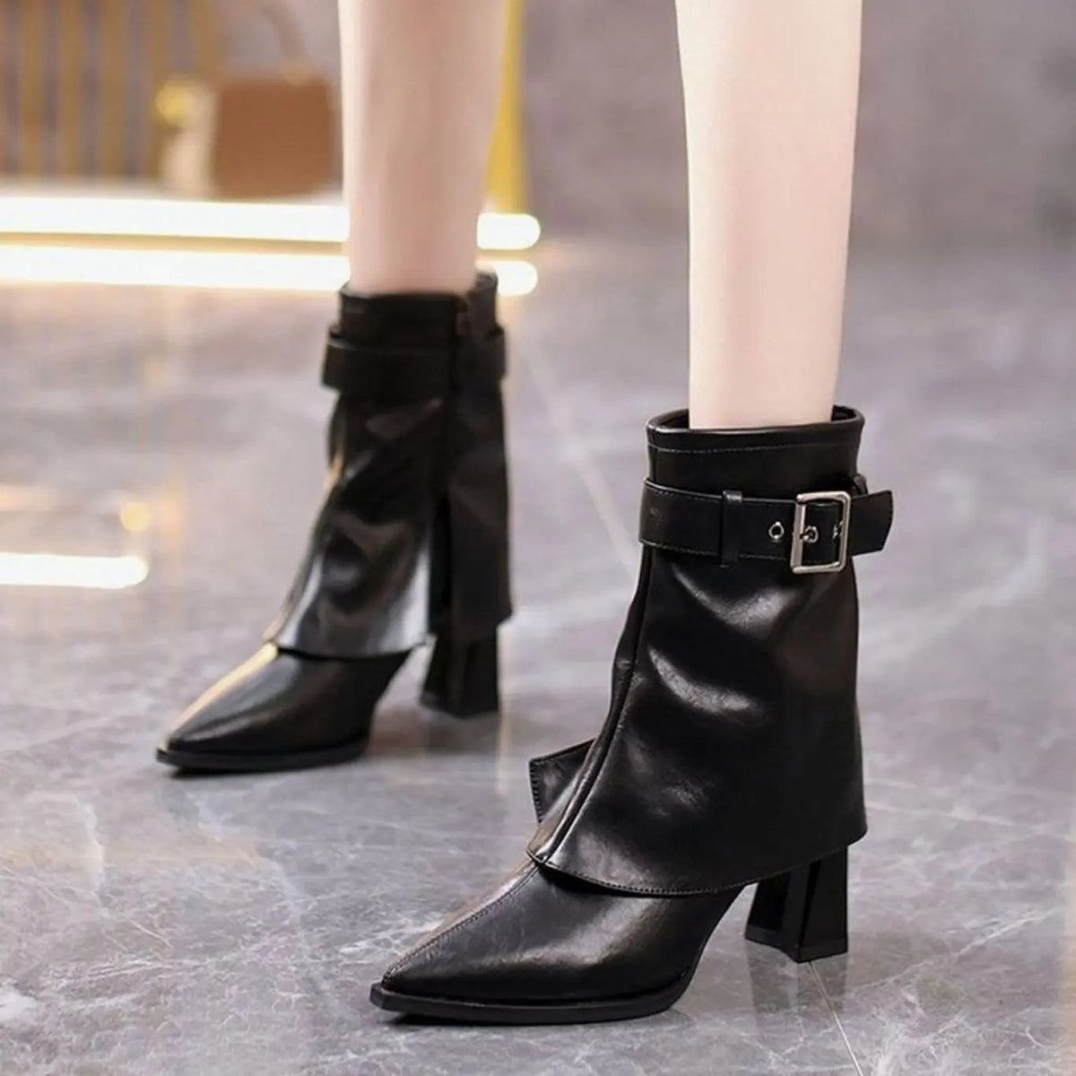 Phoebe | Women's Block-Heel Pointed-Toe Buckle Ankle Boots