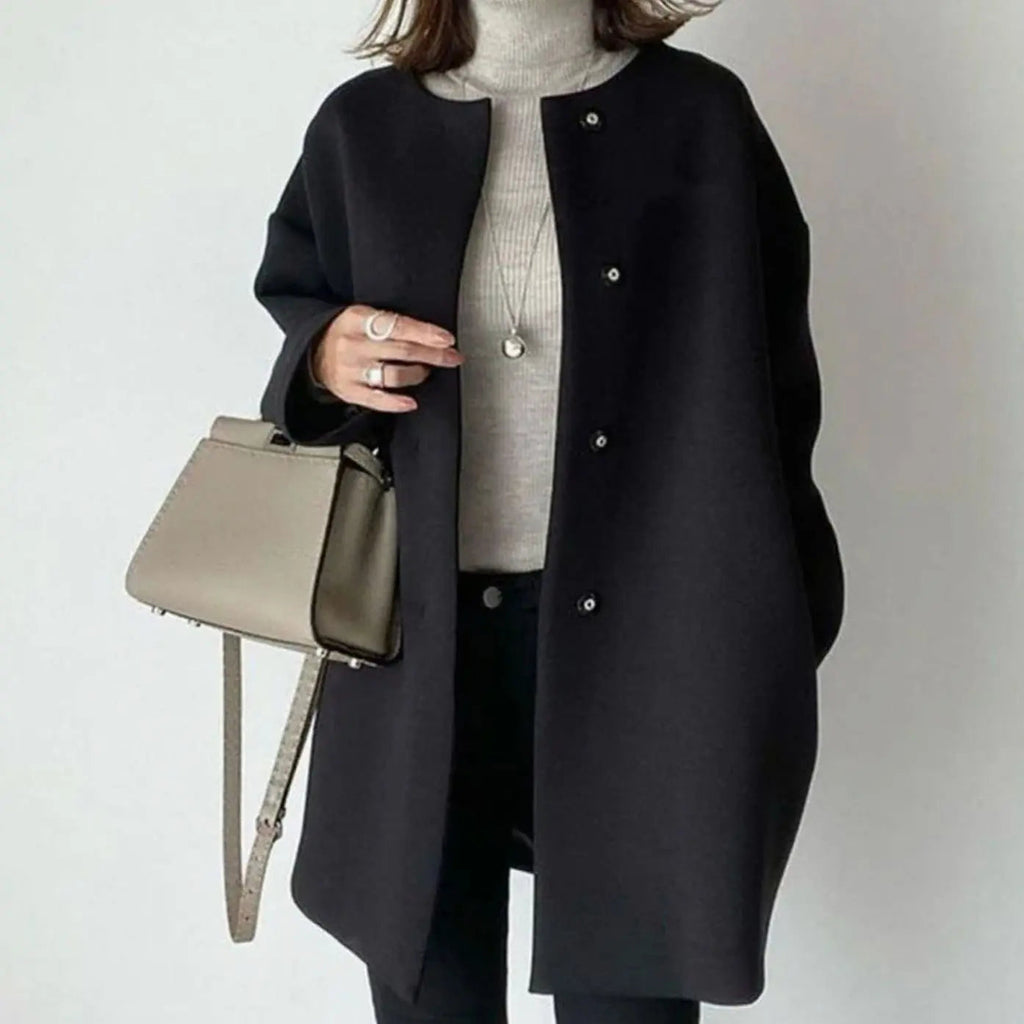 Lily | Women's Chic Collarless Button-Front Longline Coat
