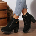 Emily | Women's Chunky-Heel Lace-Up Ankle Boots Metal Buckle