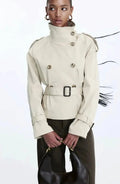 Ivy | Women's Cropped Trench Coat Stand-Up Collar Belted Jacket
