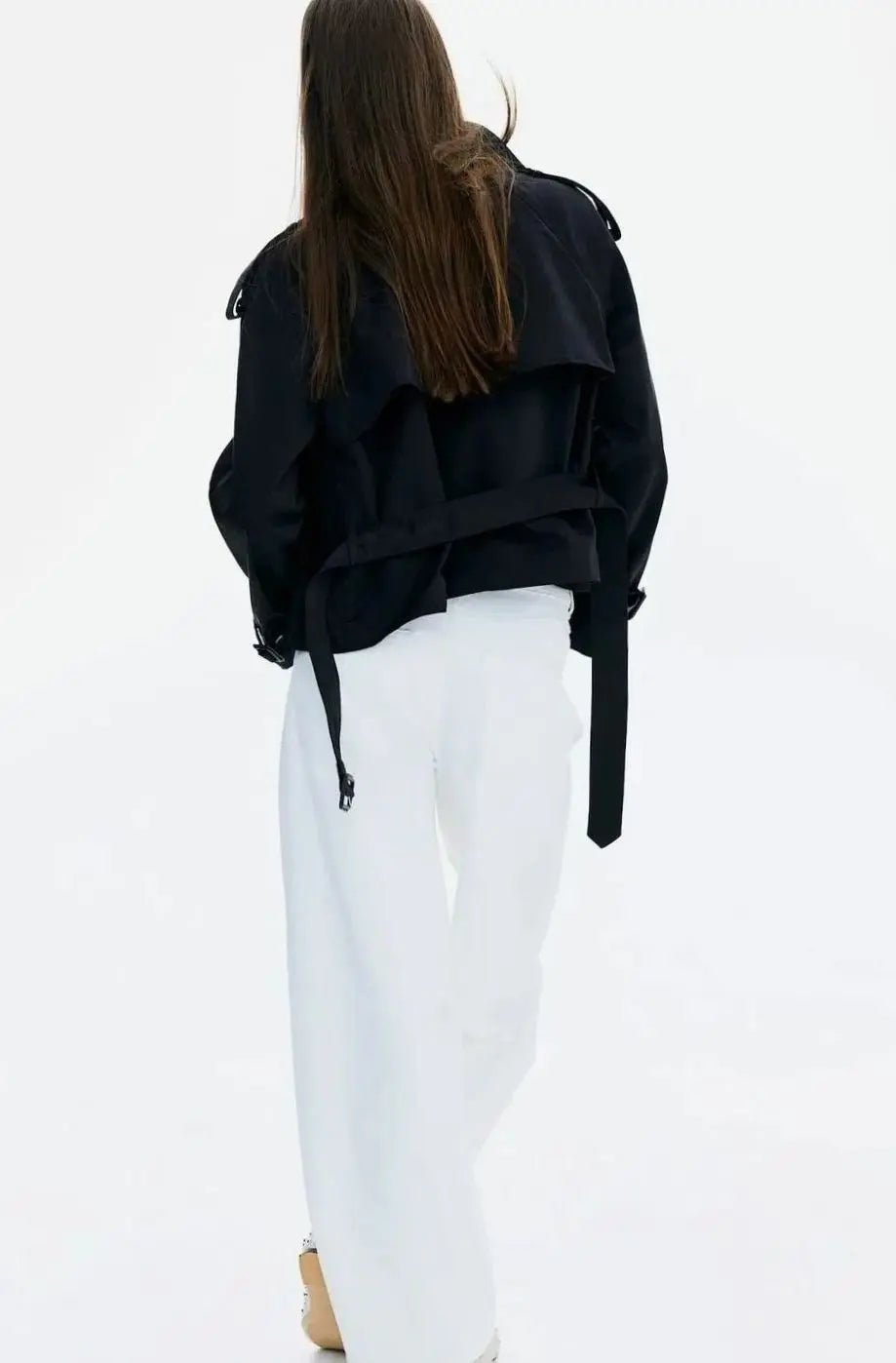 Ivy | Women's Cropped Trench Coat Stand-Up Collar Belted Jacket