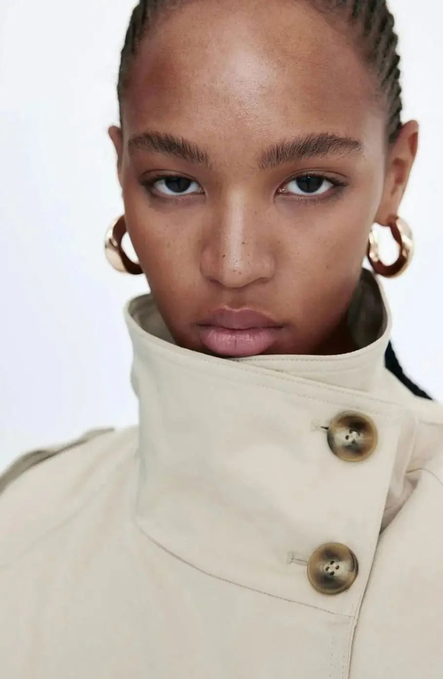 Ivy | Women's Cropped Trench Coat Stand-Up Collar Belted Jacket