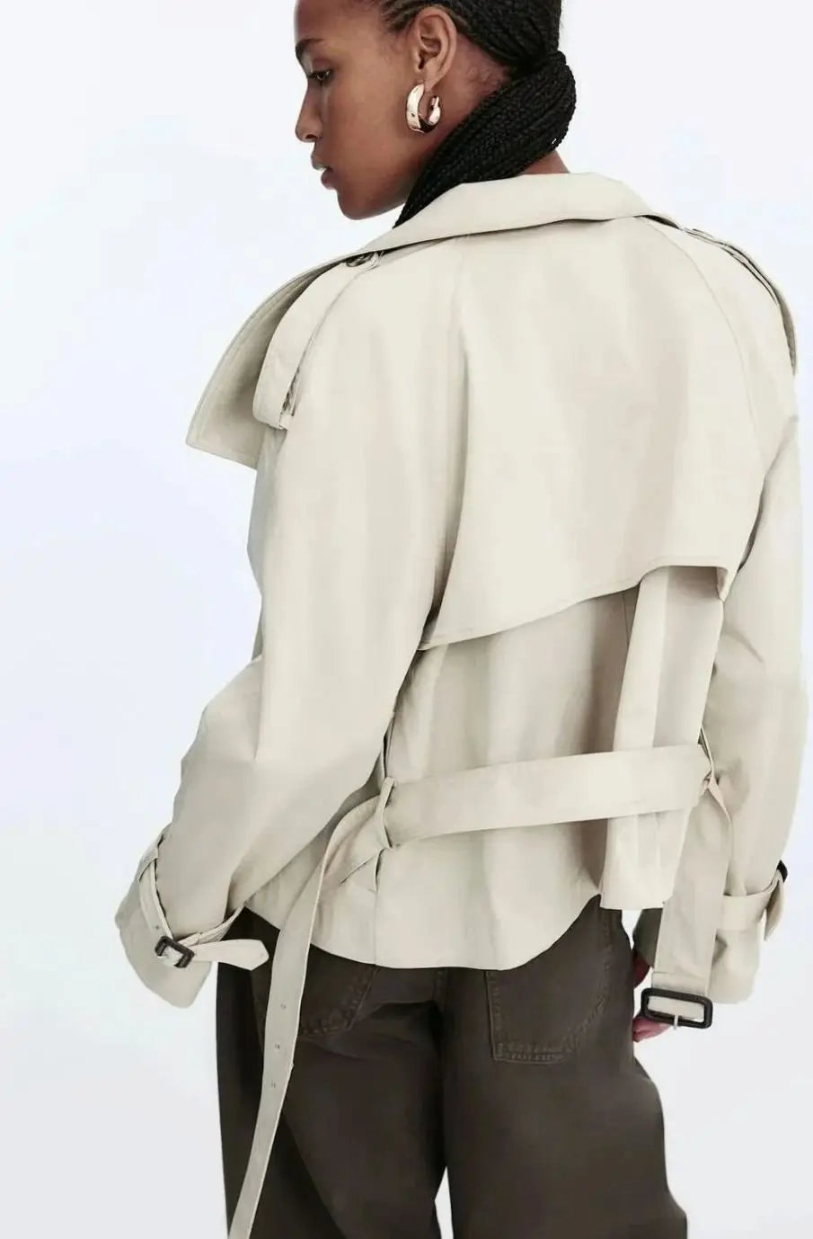 Ivy | Women's Cropped Trench Coat Stand-Up Collar Belted Jacket