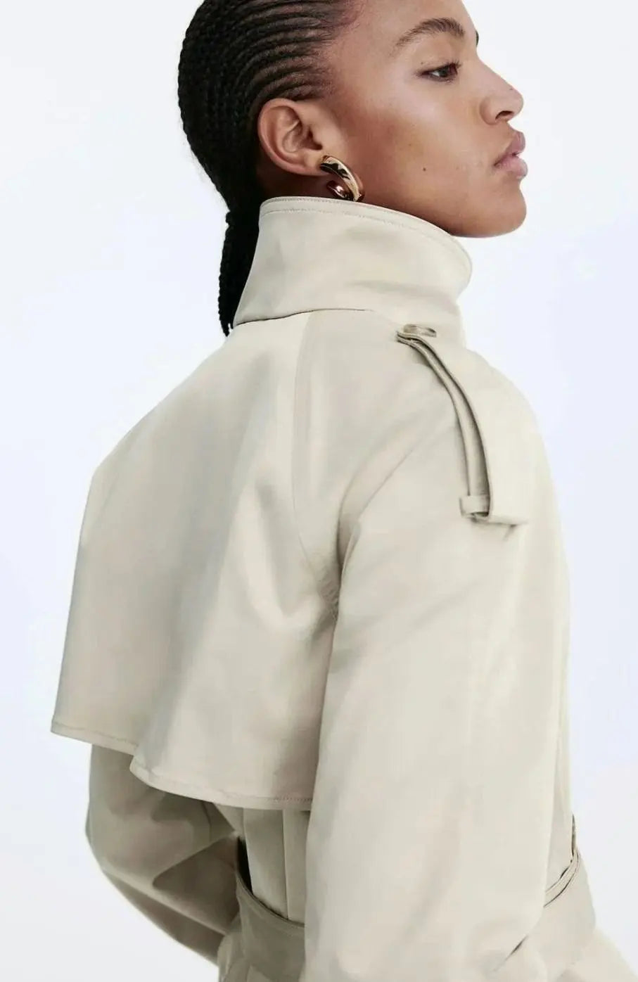 Ivy | Women's Cropped Trench Coat Stand-Up Collar Belted Jacket
