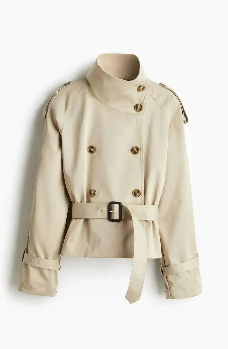 Ivy | Women's Cropped Trench Coat Stand-Up Collar Belted Jacket