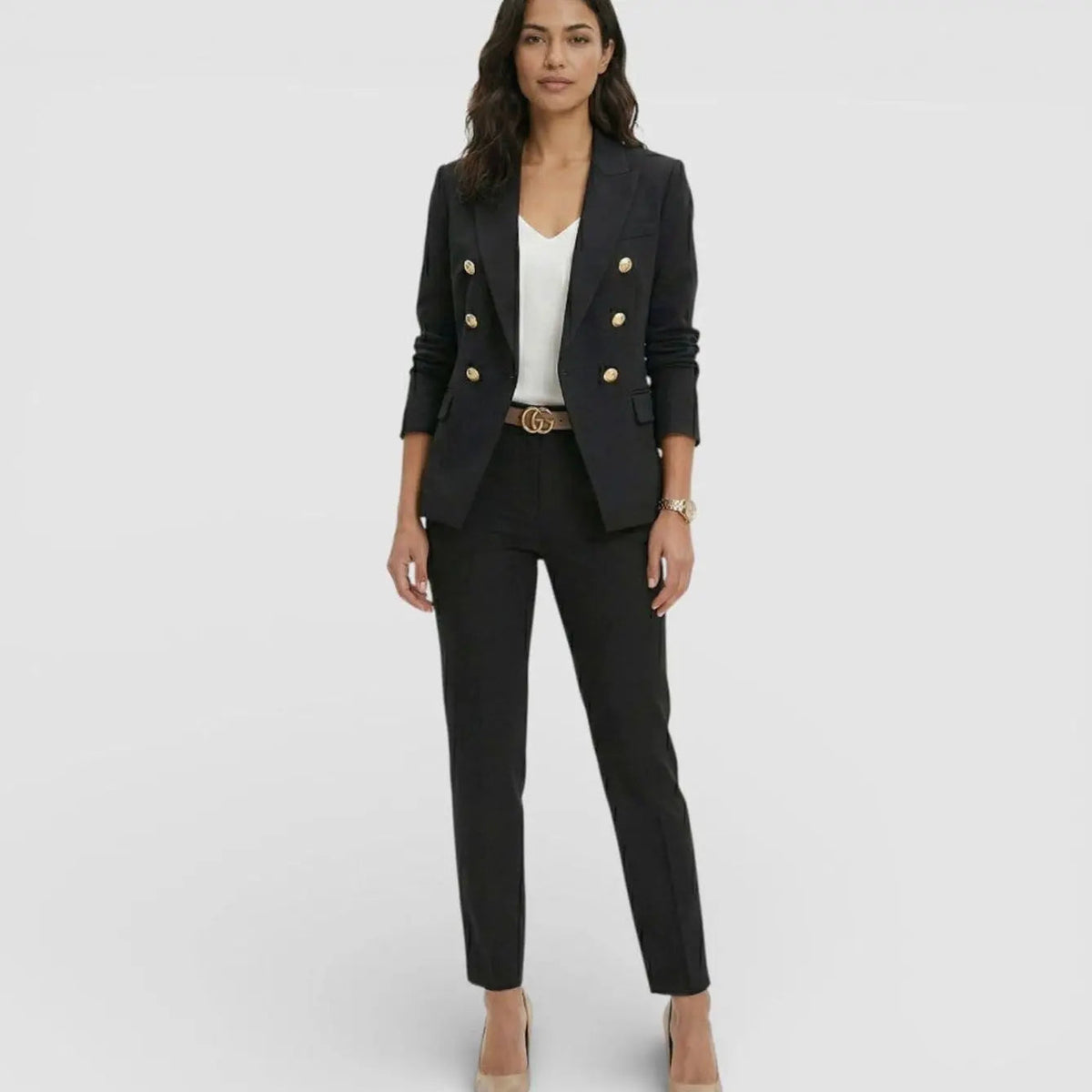Willow | Women's Double-Breasted Gold-Button Blazer Trouser Suit Set
