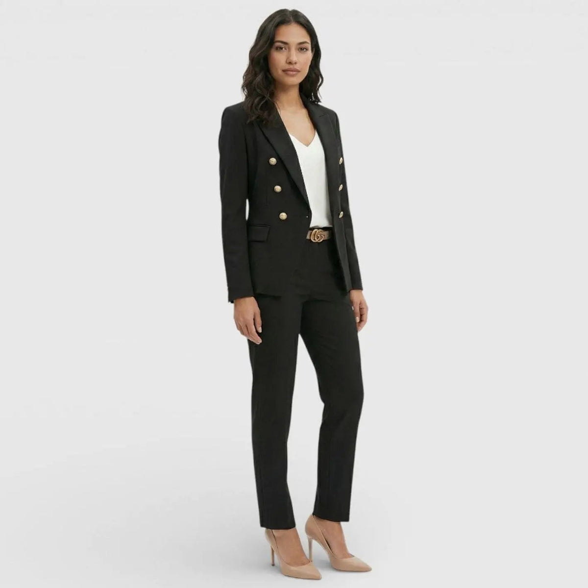 Willow | Women's Double-Breasted Gold-Button Blazer Trouser Suit Set