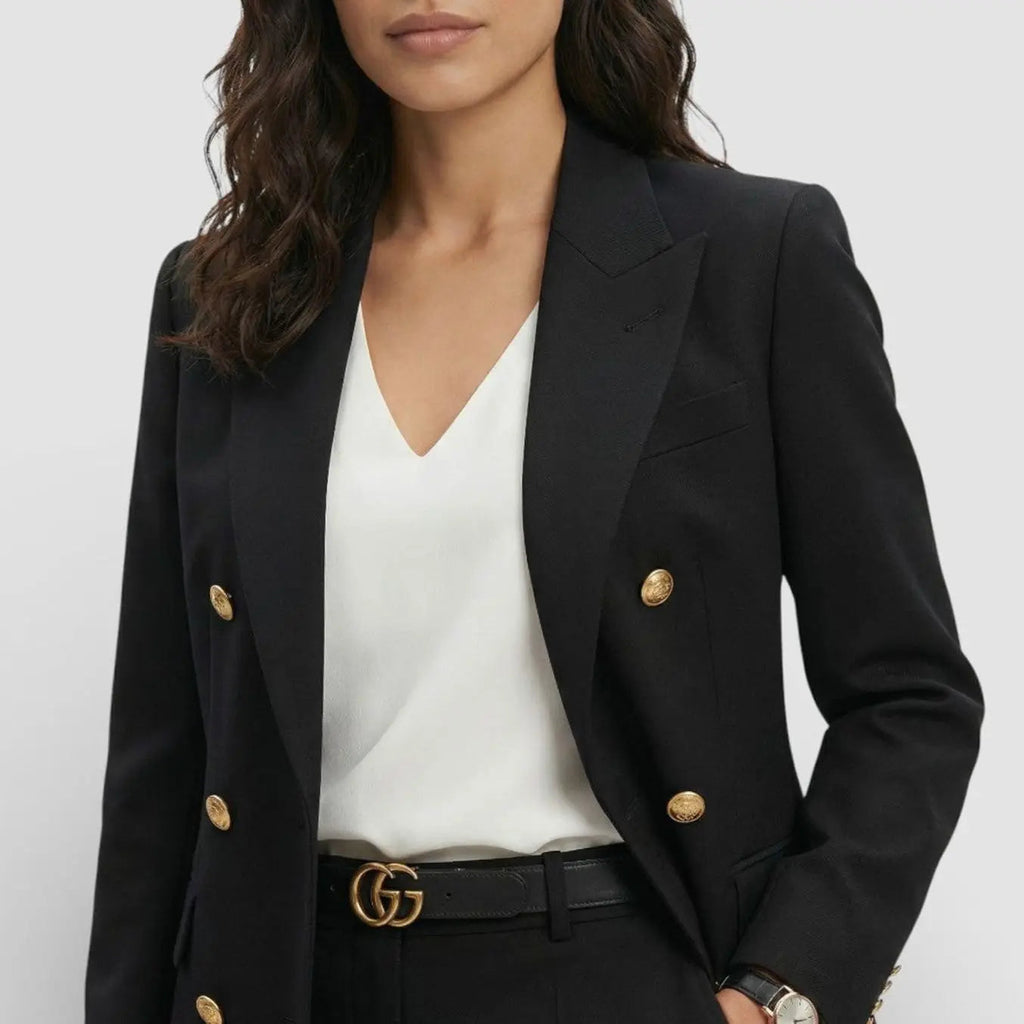Willow | Women's Double-Breasted Gold-Button Blazer Trouser Suit Set