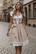 Freya | Women's Embroidered Dirndl Midi Cocktail Dress Lace-Up Corset
