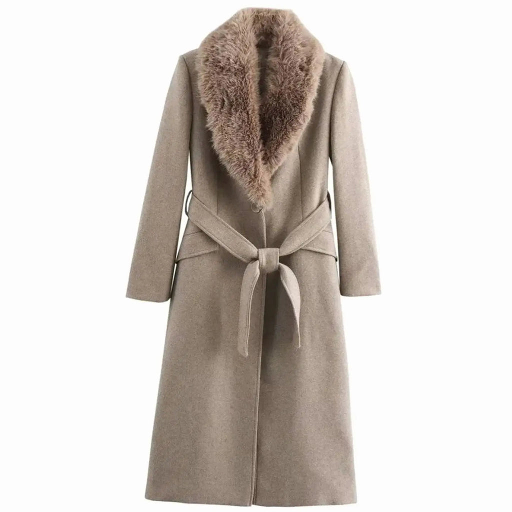 Grace | Women's Faux Fur Collar Belted Longline Winter Coat