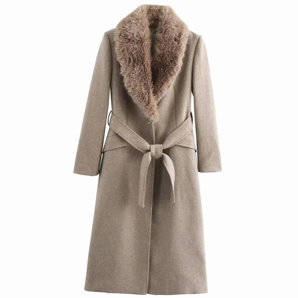 Grace | Women's Faux Fur Collar Belted Longline Winter Coat