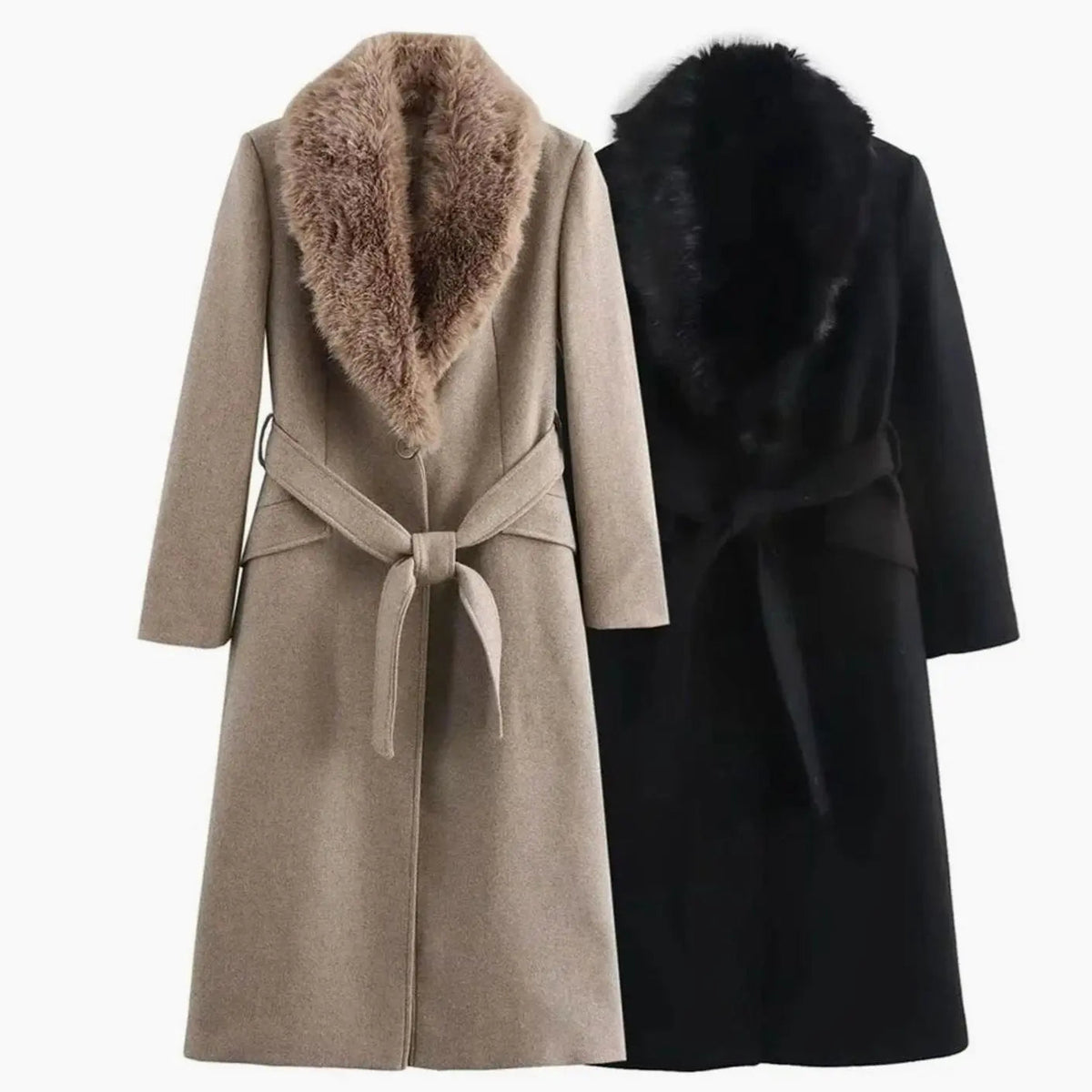 Grace | Women's Faux Fur Collar Belted Longline Winter Coat