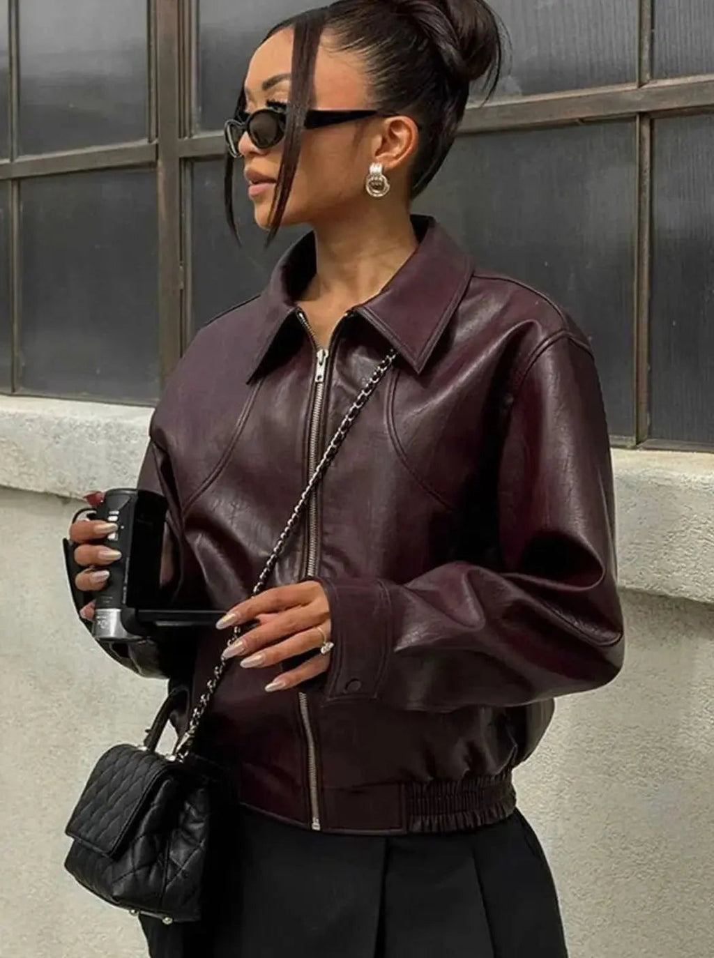 Lily | Women's Faux Leather Zip-Up Bomber Jacket