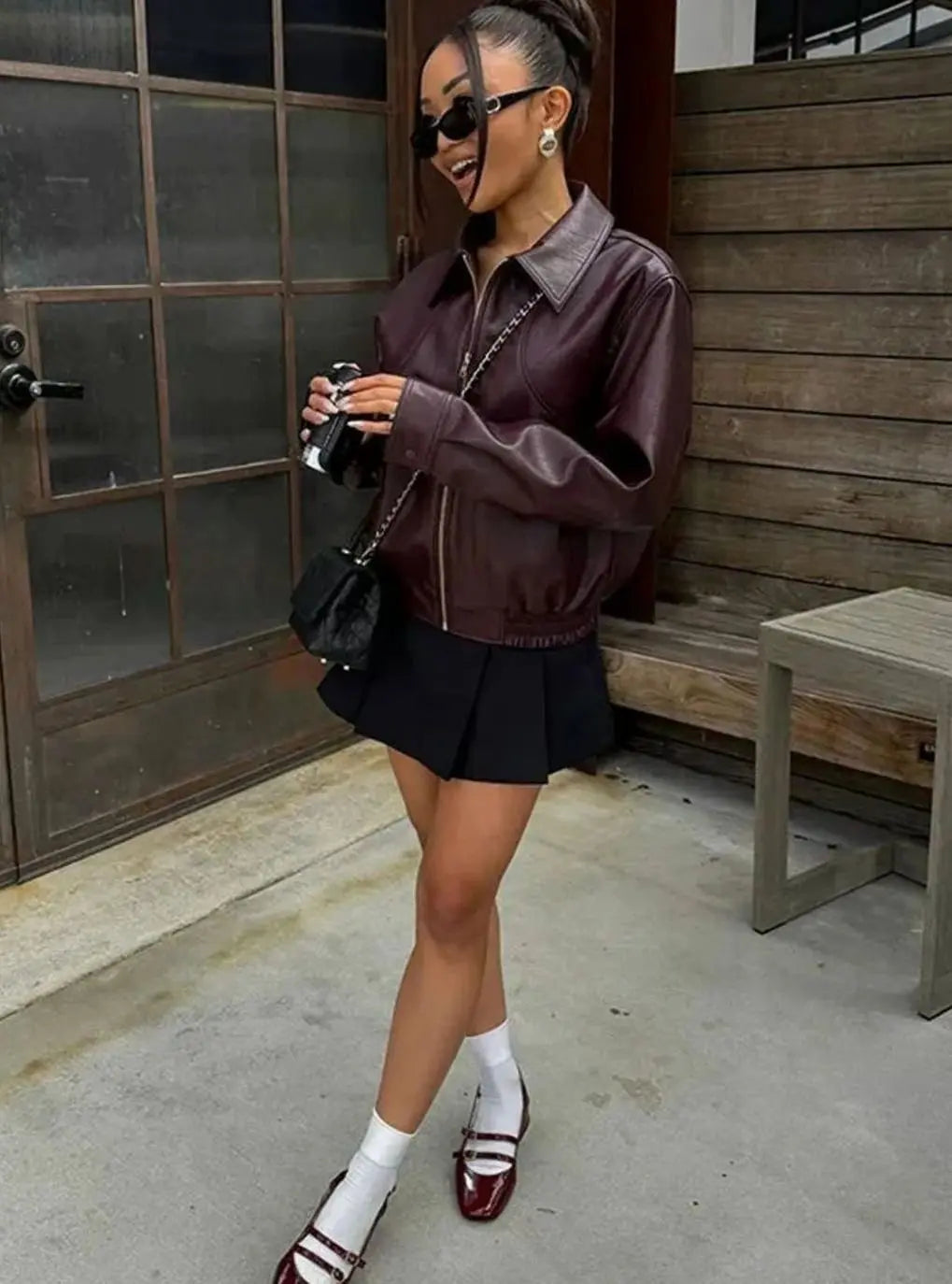 Lily | Women's Faux Leather Zip-Up Bomber Jacket