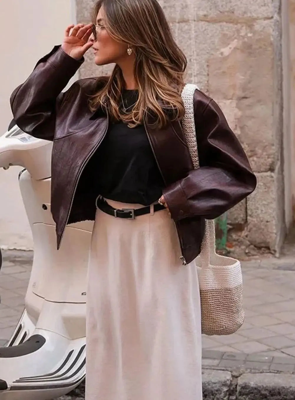 Lily | Women's Faux Leather Zip-Up Bomber Jacket