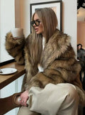 Grace | Women's Fluffy Brown Faux Fur Long-Sleeve Coat