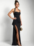 Rosie | Women's Halter-Neck Sweetheart Slit Maxi Cocktail Dress