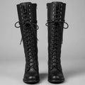 Mia | Women's Lace-Up Studded Knee-High Boots Block Heel