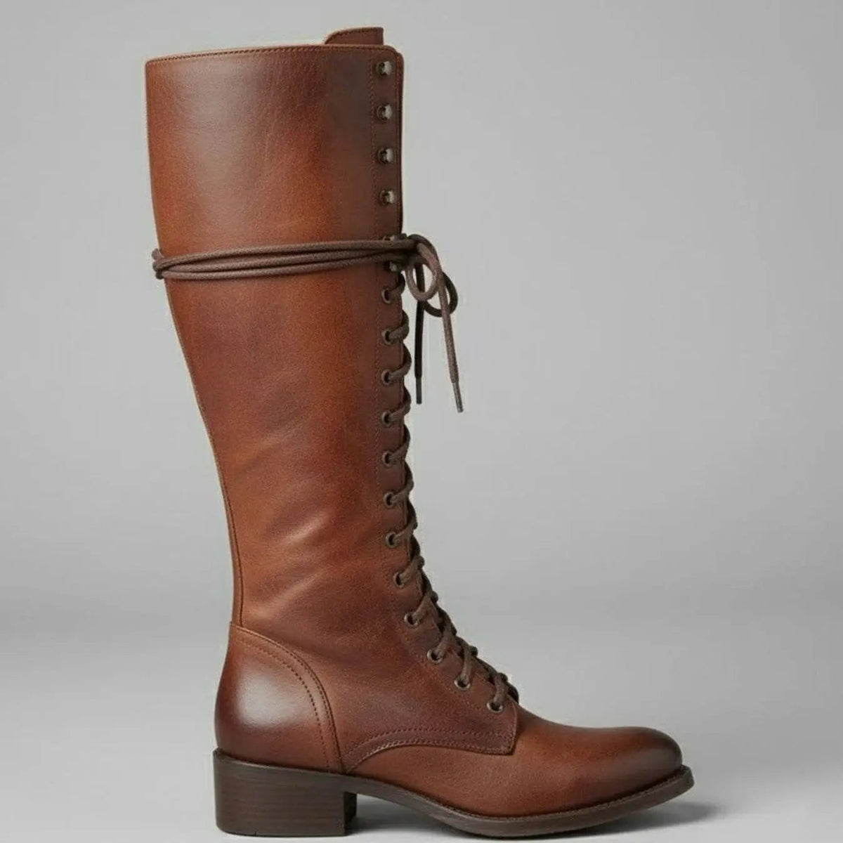 Mia | Women's Lace-Up Studded Knee-High Boots Block Heel