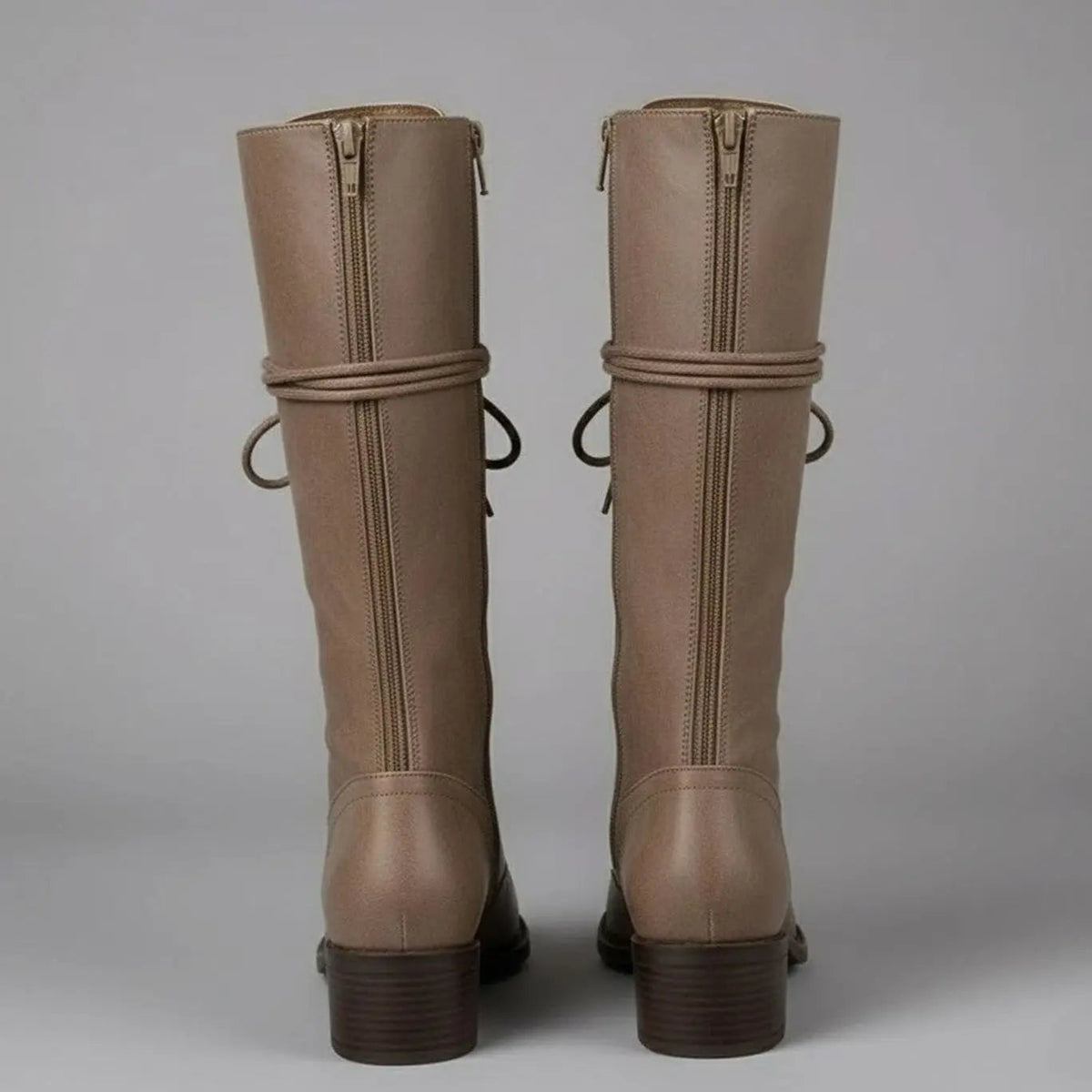 Mia | Women's Lace-Up Studded Knee-High Boots Block Heel