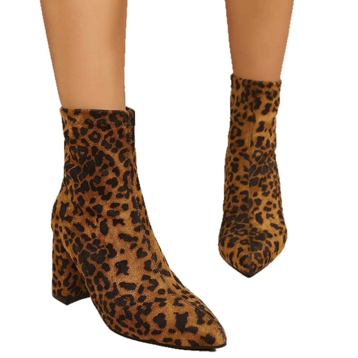 Sophie | Women's Leopard Print Block Heel Pointed Toe Ankle Boots