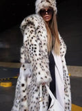 Mia | Women's Long Faux Fur Leopard Print Belted Overcoat