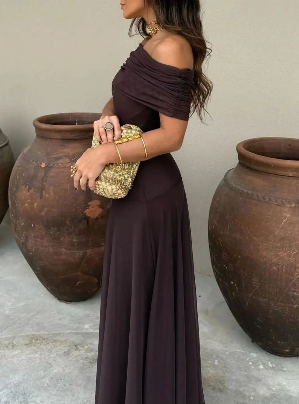 Sienna | Women's Off-Shoulder Flowing Mesh Long Sleeve Dress Maxi