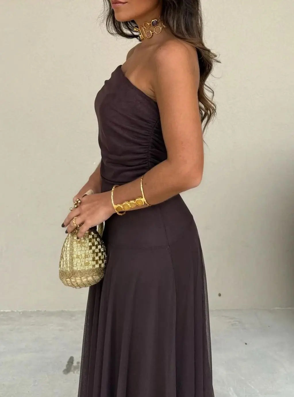 Sienna | Women's Off-Shoulder Flowing Mesh Long Sleeve Dress Maxi