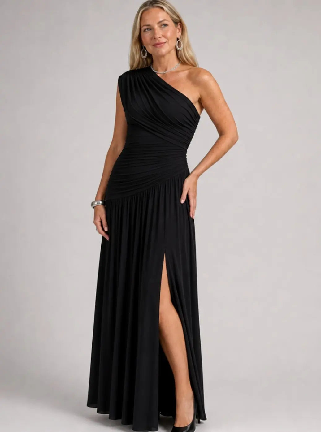 Rosie | Women's One-Shoulder Ruched Bodice Maxi Cocktail Dress