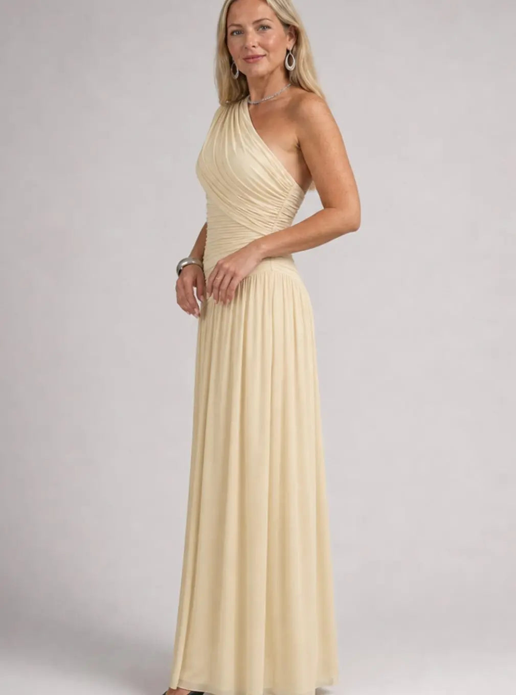 Rosie | Women's One-Shoulder Ruched Bodice Maxi Cocktail Dress