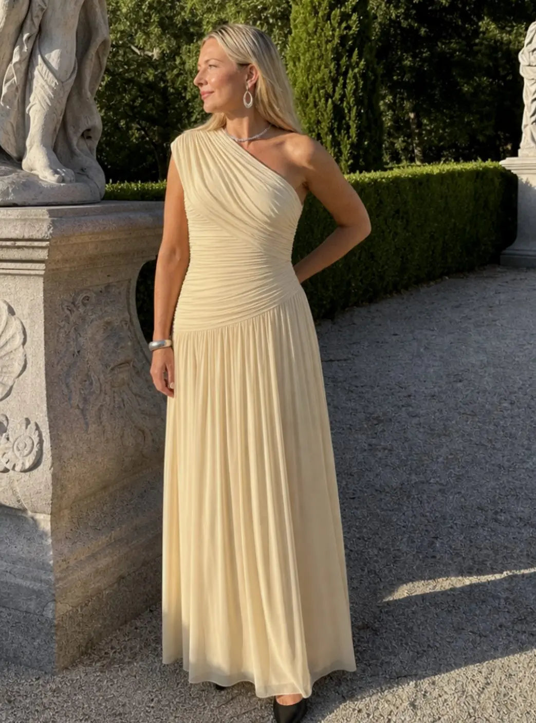 Rosie | Women's One-Shoulder Ruched Bodice Maxi Cocktail Dress