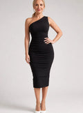 Aria | Women's One-Shoulder Ruched Detail Midi Cocktail Dress