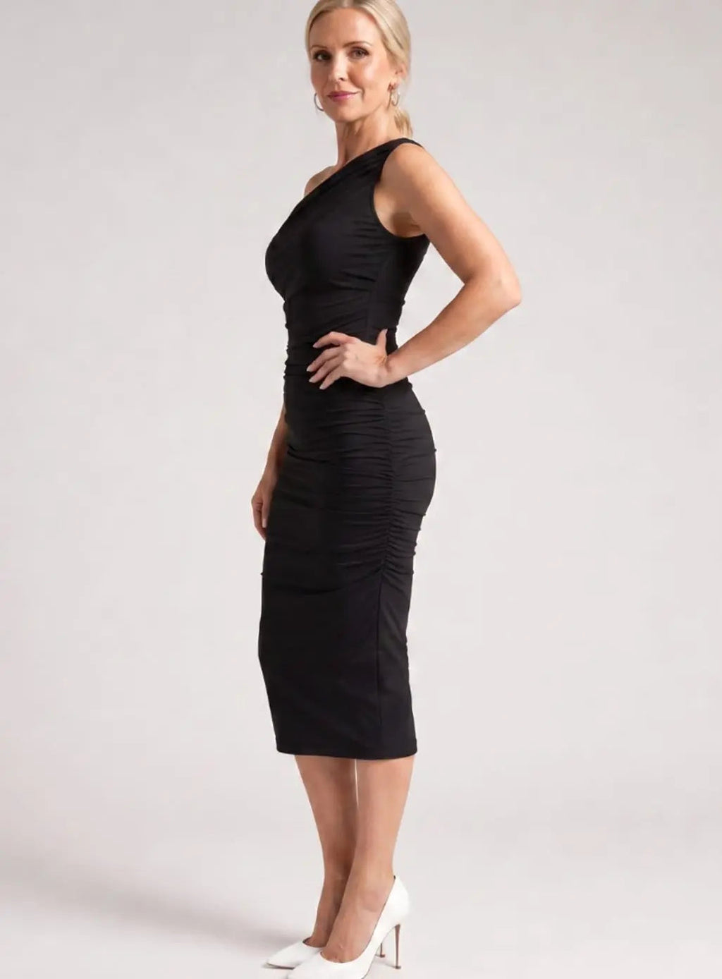 Aria | Women's One-Shoulder Ruched Detail Midi Cocktail Dress