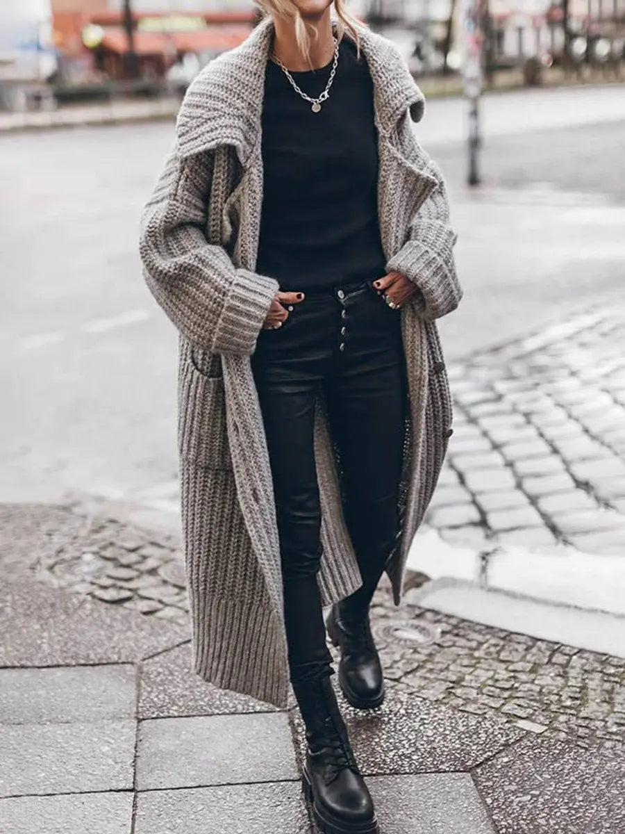 Phoebe | Women's Oversized Chunky Knit Lapel Longline Cardigan