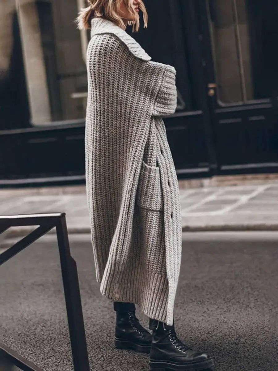 Phoebe | Women's Oversized Chunky Knit Lapel Longline Cardigan