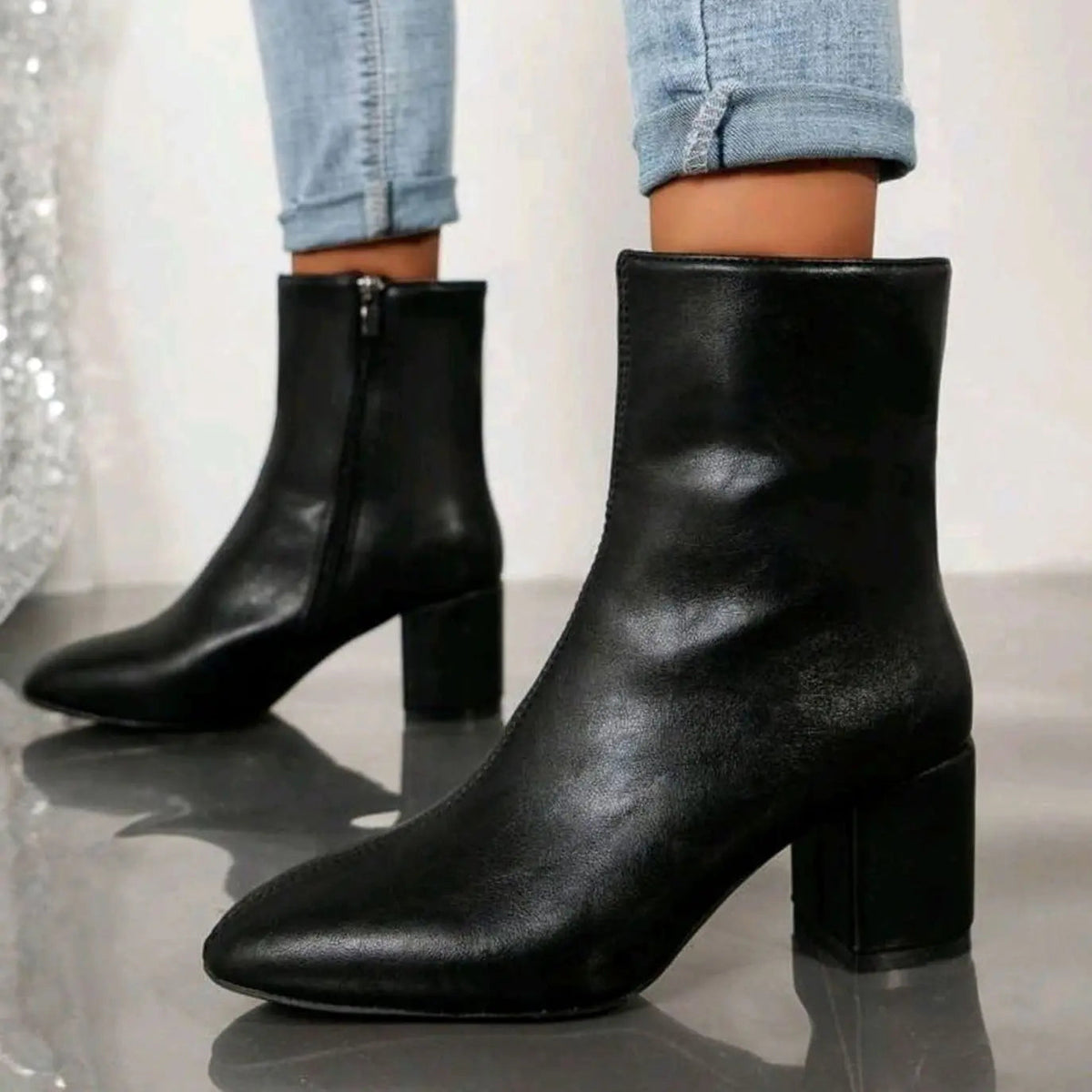 Freya | Women's Patent Block-Heel Side-Zip Ankle Boots