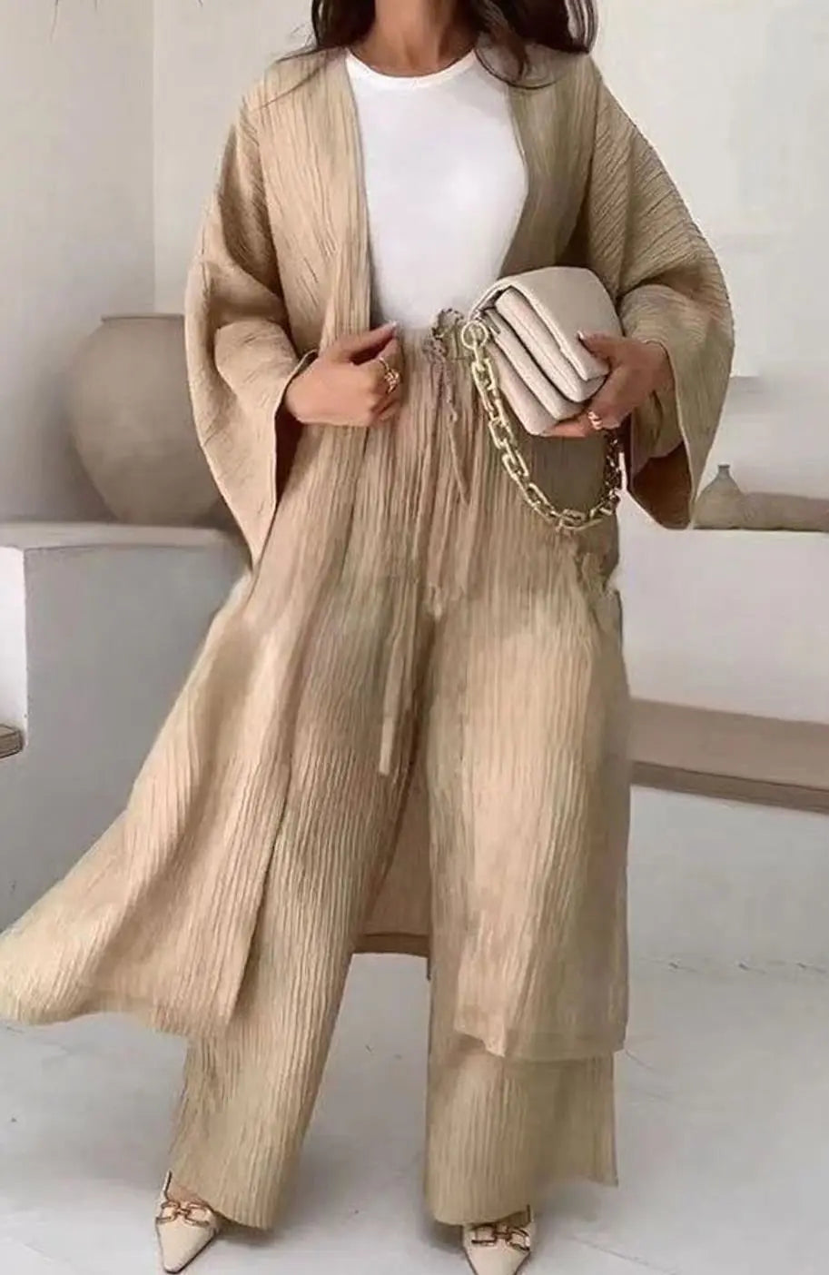 Freya | Women's Pleated Kimono Wide-Leg Trouser Two-Piece Set Co Ord