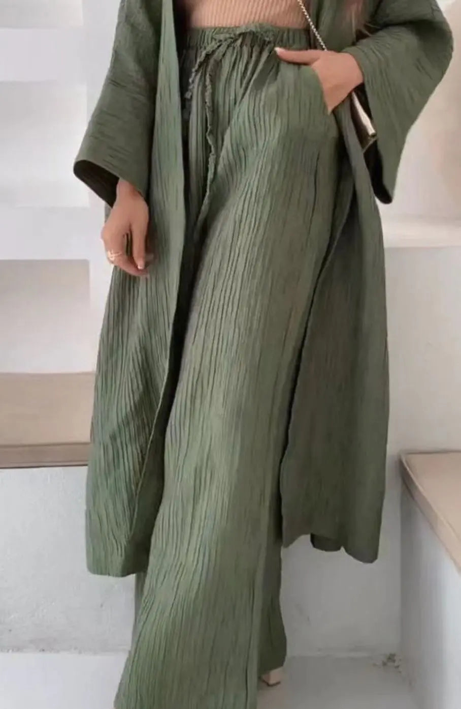 Freya | Women's Pleated Kimono Wide-Leg Trouser Two-Piece Set Co Ord
