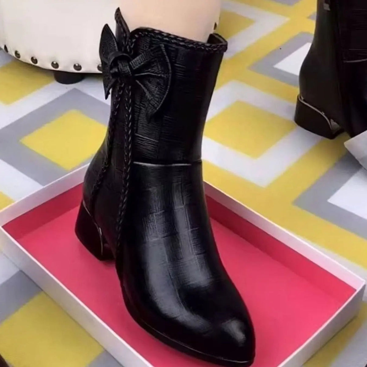 Lily | Women's Pointed-Toe Block-Heel Bow-Detail Ankle Boots