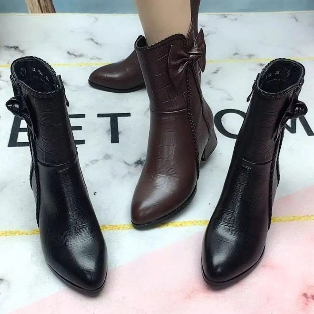 Lily | Women's Pointed-Toe Block-Heel Bow-Detail Ankle Boots