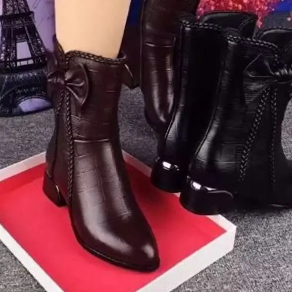 Lily | Women's Pointed-Toe Block-Heel Bow-Detail Ankle Boots