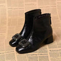 Amelia | Women's Square-Toe Block-Heel Ankle Boots Rhinestone Buckle
