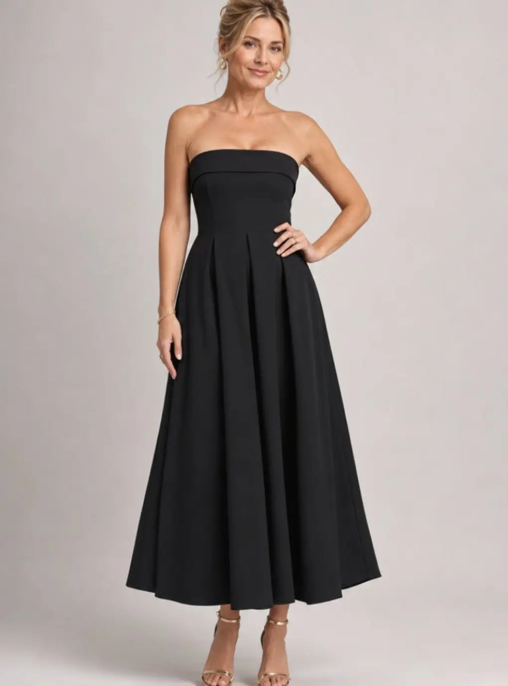 Grace | Women's Strapless Pleated Full-Skirt Midi Cocktail Dress