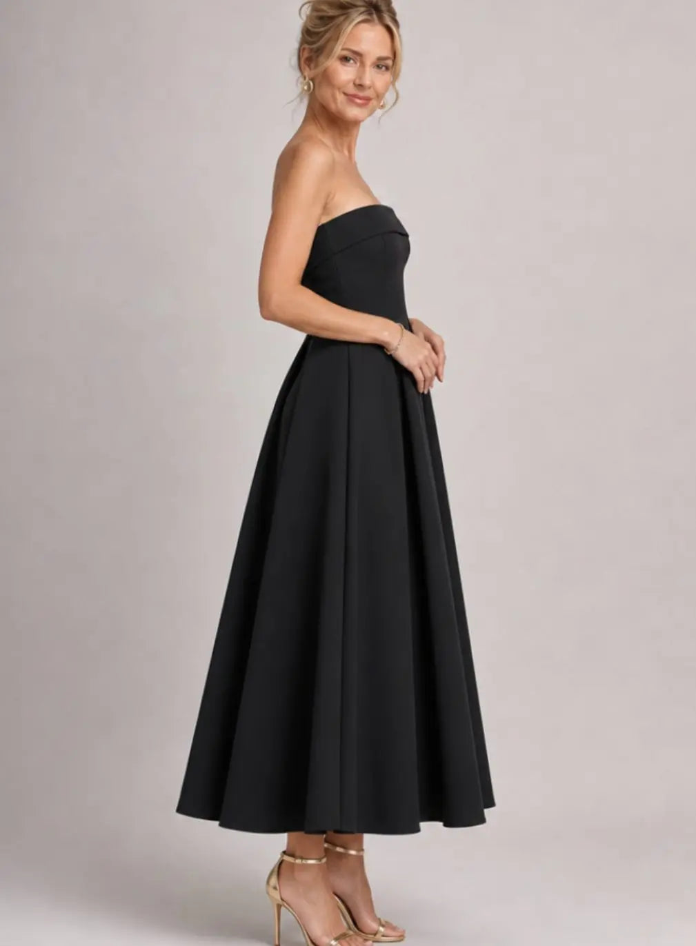 Grace | Women's Strapless Pleated Full-Skirt Midi Cocktail Dress