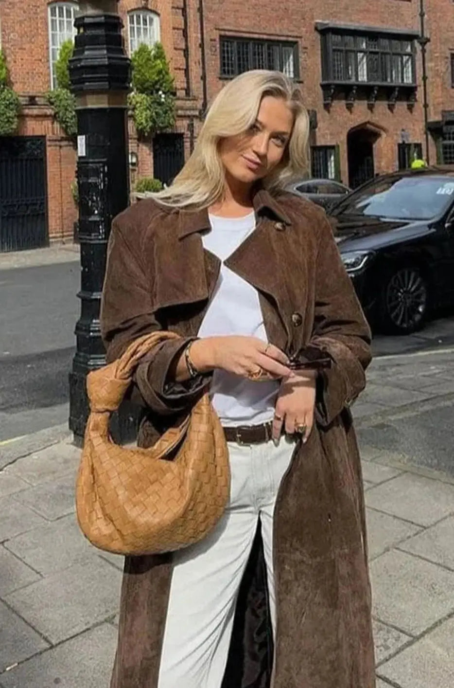 Freya | Women's Suede Belted Lapel Maxi Trench Coat