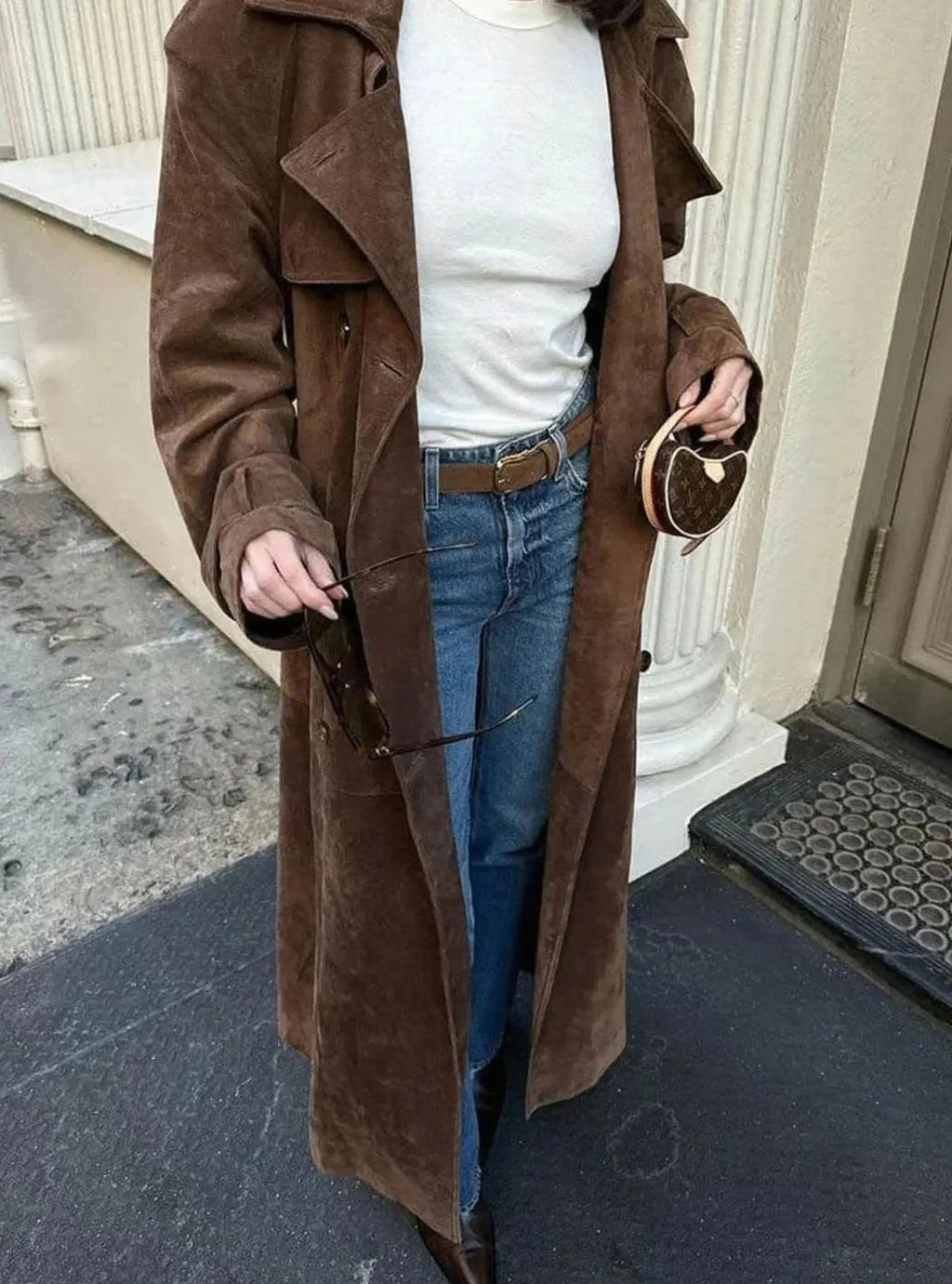 Freya | Women's Suede Belted Lapel Maxi Trench Coat