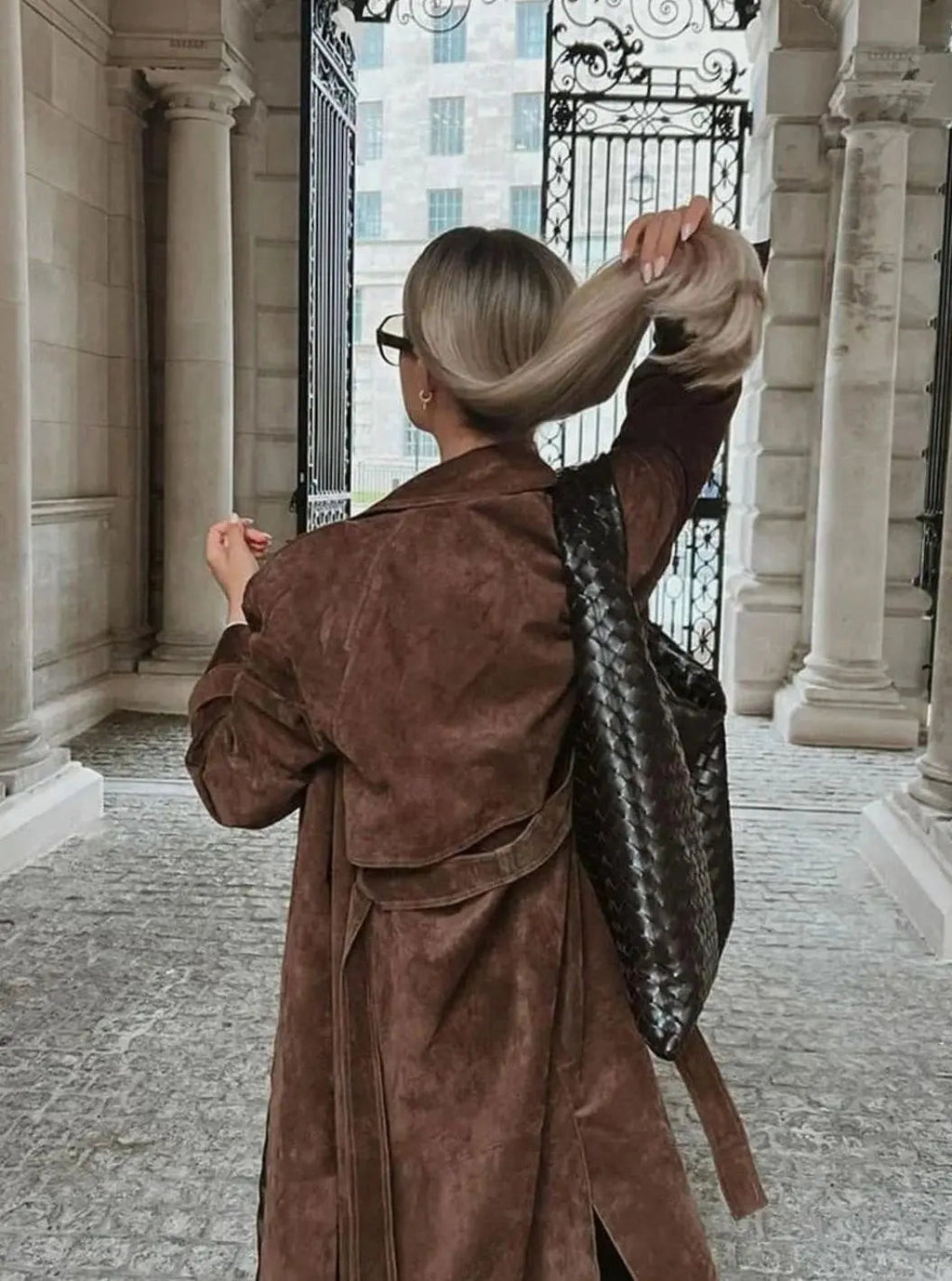 Freya | Women's Suede Belted Lapel Maxi Trench Coat