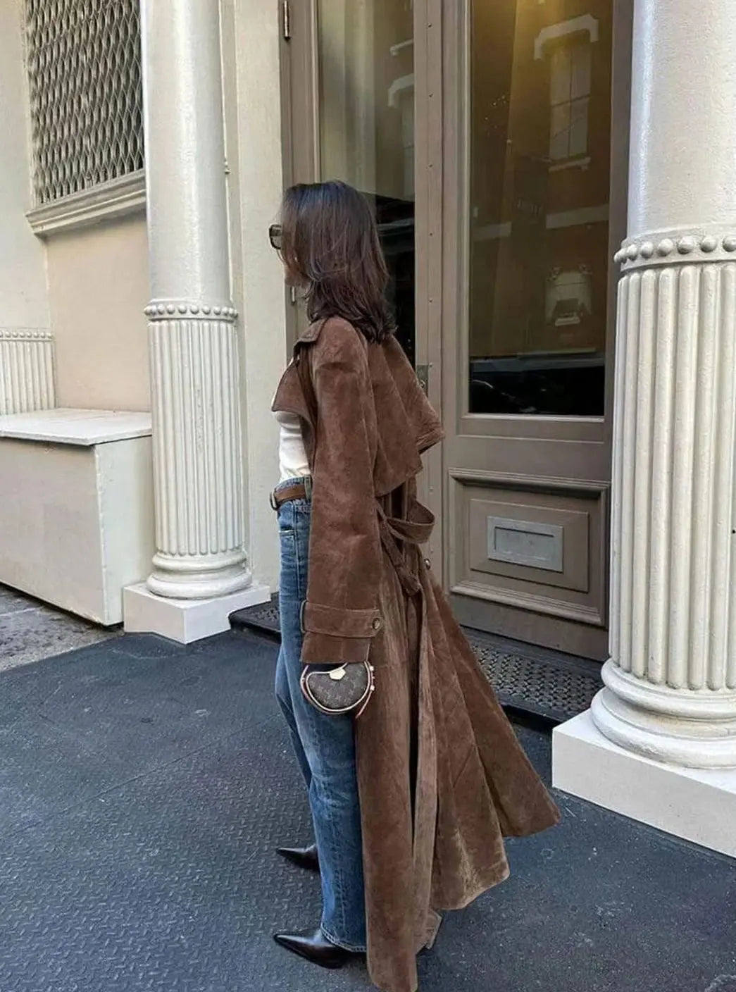 Freya | Women's Suede Belted Lapel Maxi Trench Coat
