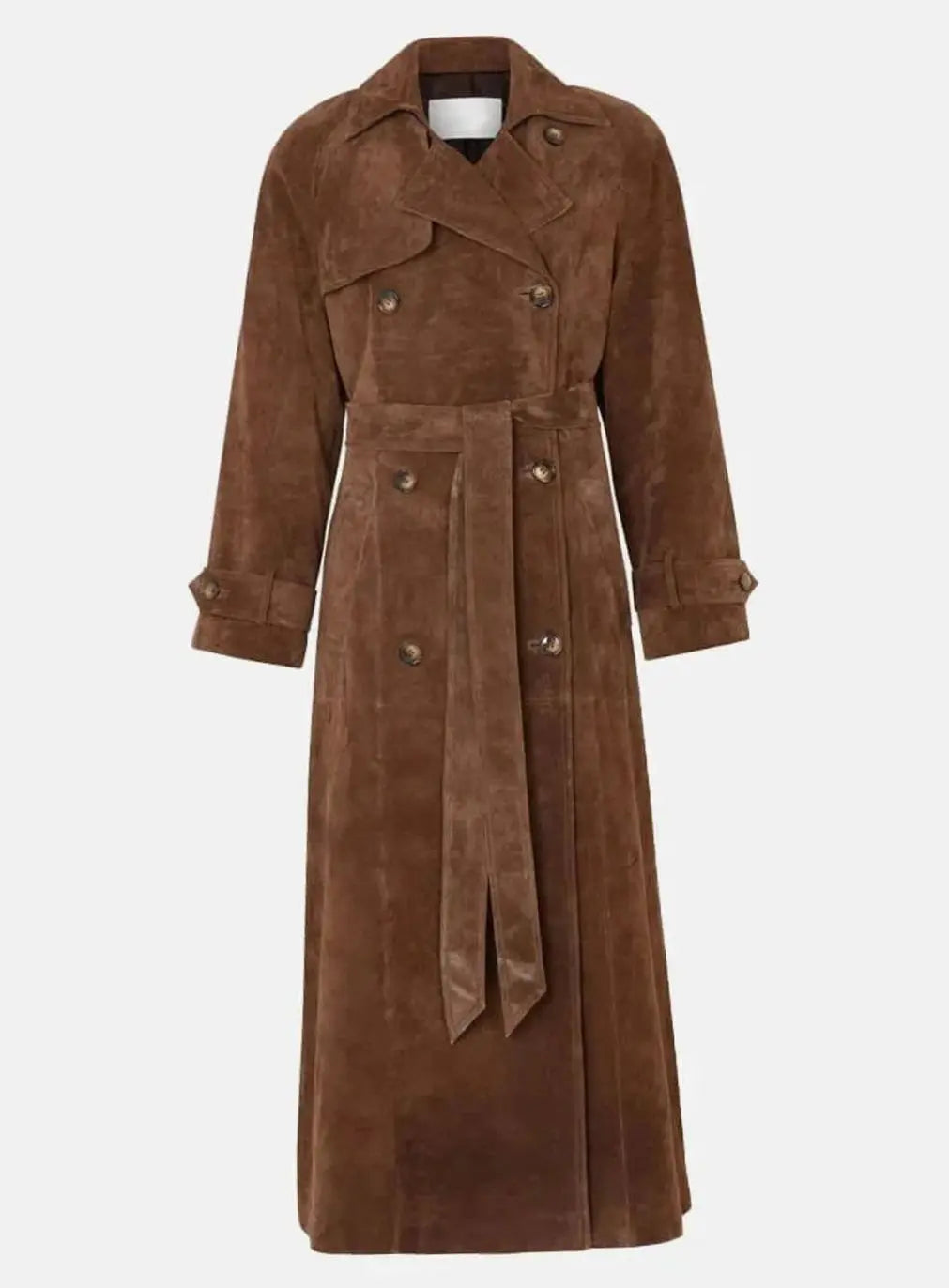 Freya | Women's Suede Belted Lapel Maxi Trench Coat